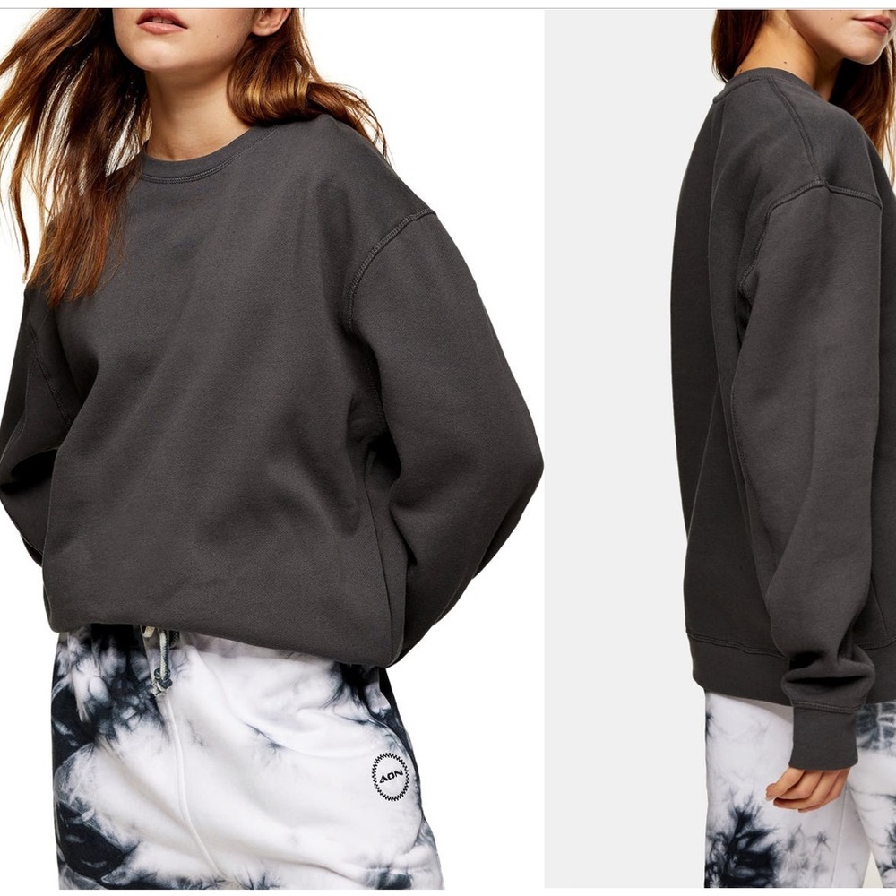 TopShop Flatlock Oversized Sweatshirt, size Small, Light Blue - Picture 2 of 3